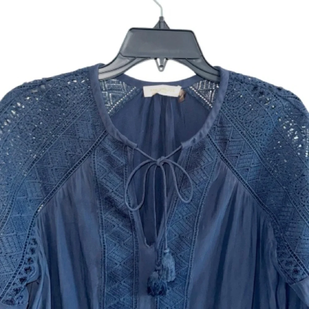 Ramy Brook Winnie Navy Blouse Crochet Trim Sz Small